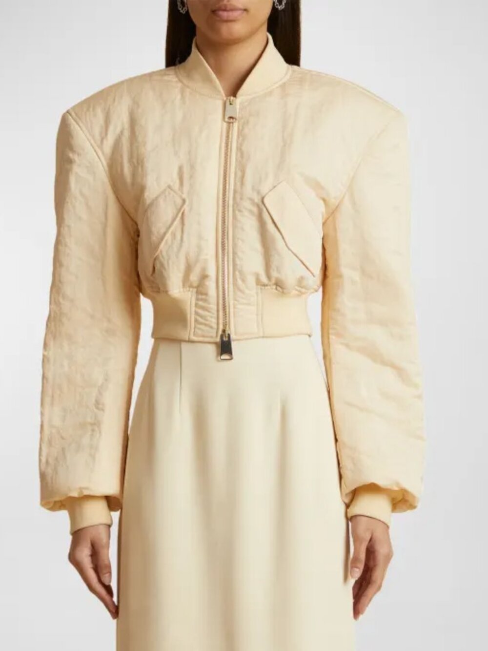 Khaite Reggie Oversized Cropped Satin Bomber Jacket